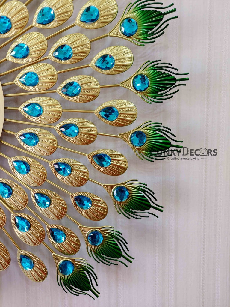 Funkytradition 3D Multicolor Peacock Feather Open Wall Clock Watch Decor For Home Office And Gifts