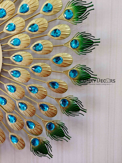 Funkytradition 3D Multicolor Peacock Feather Open Wall Clock Watch Decor For Home Office And Gifts