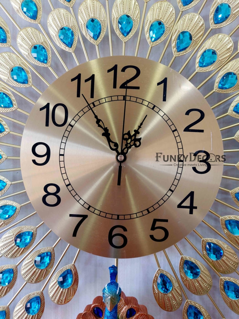 Funkytradition 3D Multicolor Peacock Feather Open Wall Clock Watch Decor For Home Office And Gifts