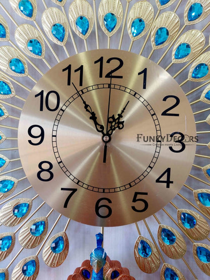 Funkytradition 3D Multicolor Peacock Feather Open Wall Clock Watch Decor For Home Office And Gifts