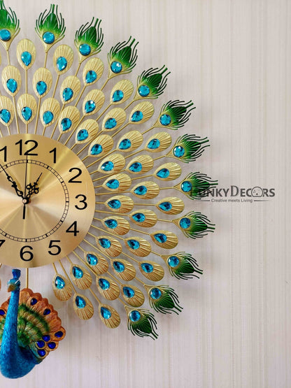 Funkytradition 3D Multicolor Peacock Feather Open Wall Clock Watch Decor For Home Office And Gifts