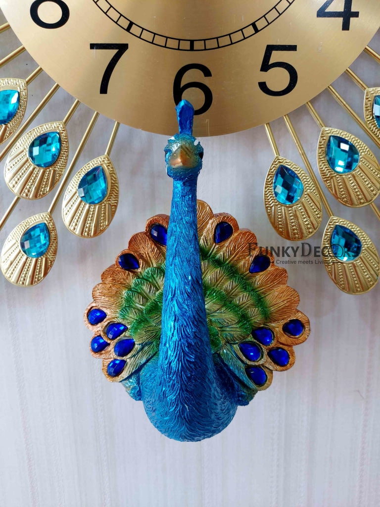 Funkytradition 3D Multicolor Peacock Feather Open Wall Clock Watch Decor For Home Office And Gifts