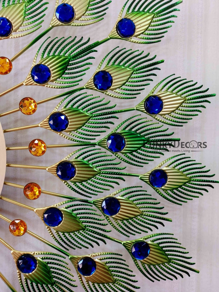 Funkytradition 3D Multicolor Peacock Feather Open Wall Clock Watch Decor For Home Office And Gifts
