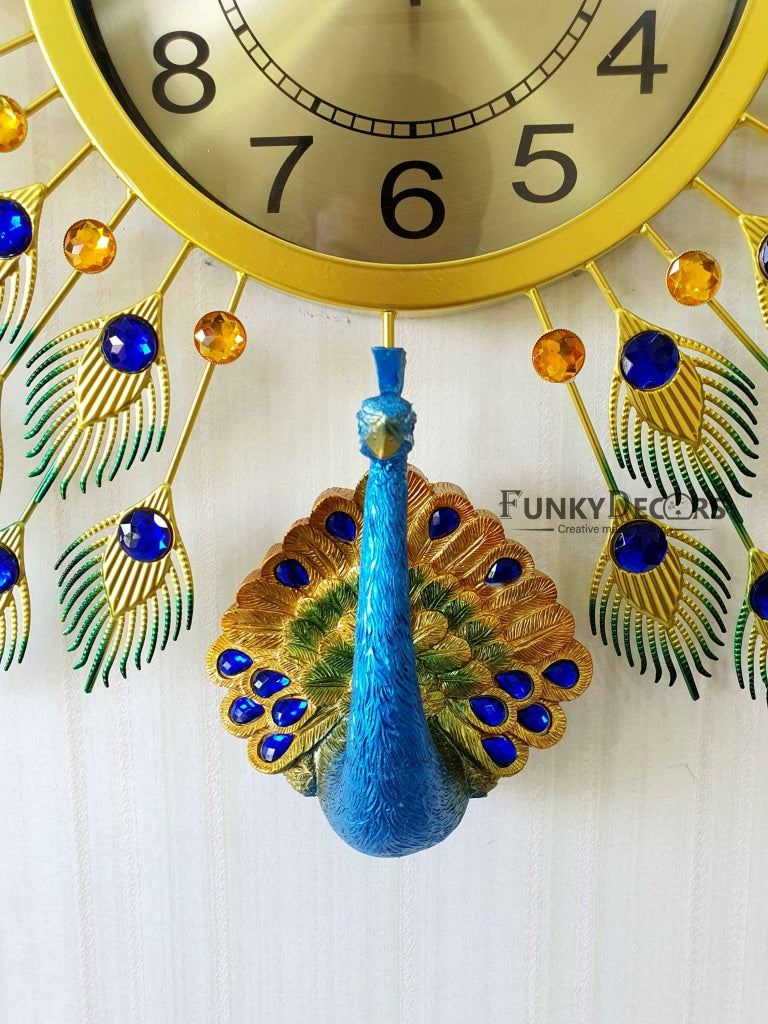 Funkytradition 3D Multicolor Peacock Feather Open Wall Clock Watch Decor For Home Office And Gifts