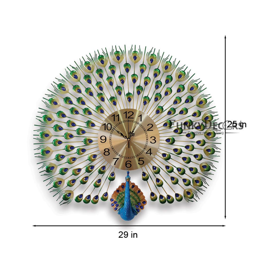 Funkytradition 3D Multicolor Peacock Feather Open Wall Clock Watch Decor For Home Office And Gifts