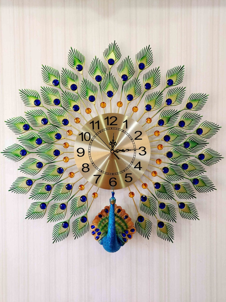 FunkyTradition 3D Multicolor Peacock Feather Open Wall Clock, Wall ...