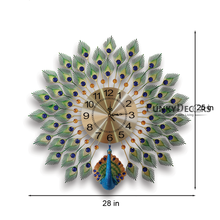 Load image into Gallery viewer, Funkytradition 3D Multicolor Peacock Feather Open Wall Clock Watch Decor For Home Office And Gifts
