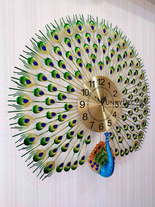 FunkyTradition 3D Multicolor Peacock Feather Open Wall Clock, Wall