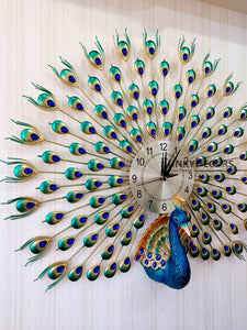 FunkyTradition 3D Multicolor Peacock Feather Open Wall Clock, Wall