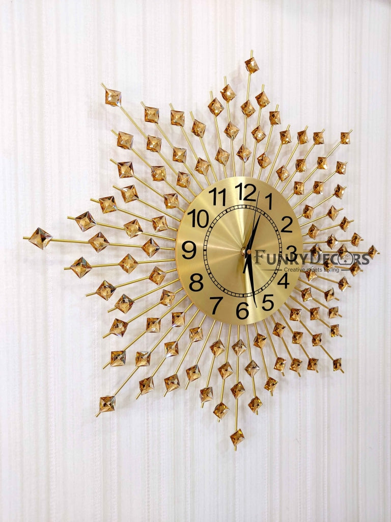 FunkyDecors 3D Star Diamond Studded Wall Clock Watch Decor For Home Office And Gifts 62 Cm Tall