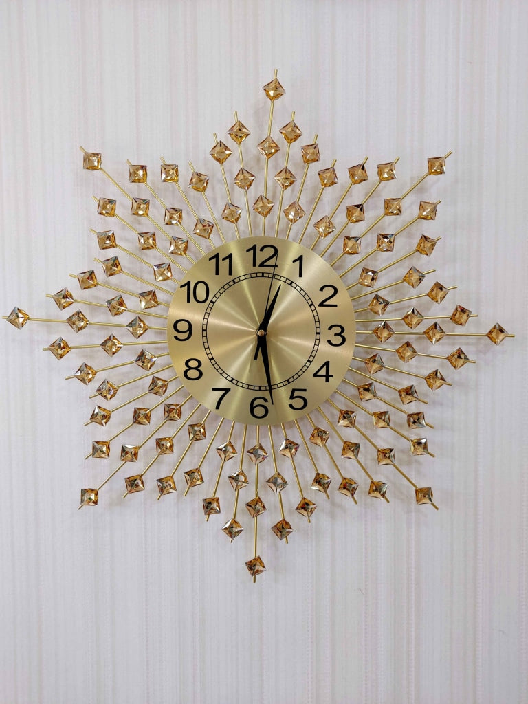 FunkyDecors 3D Star Diamond Studded Wall Clock Watch Decor For Home Office And Gifts 62 Cm Tall