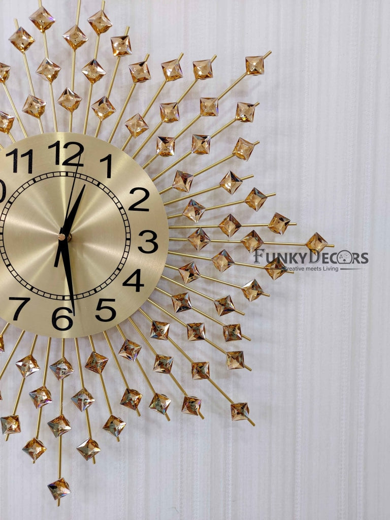 FunkyDecors 3D Star Diamond Studded Wall Clock Watch Decor For Home Office And Gifts 62 Cm Tall