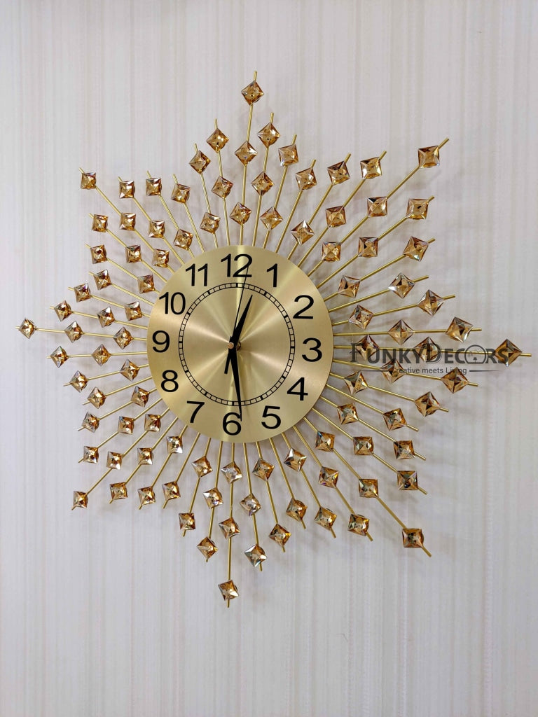 FunkyDecors 3D Star Diamond Studded Wall Clock Watch Decor For Home Office And Gifts 62 Cm Tall