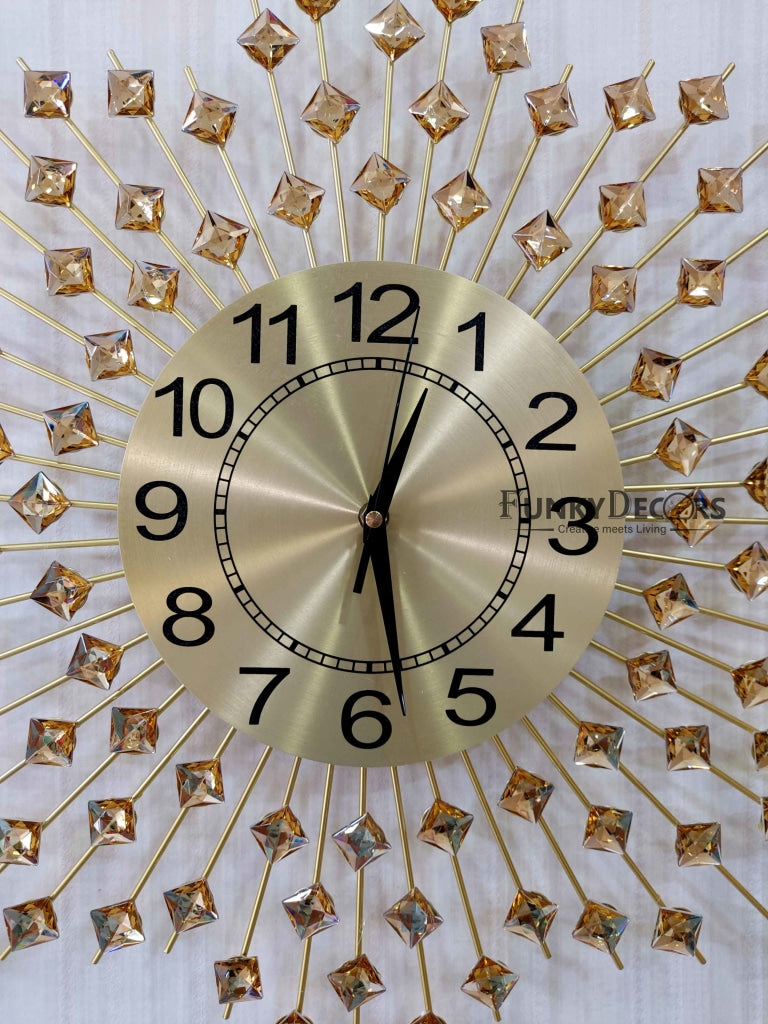 FunkyDecors 3D Star Diamond Studded Wall Clock Watch Decor For Home Office And Gifts 62 Cm Tall