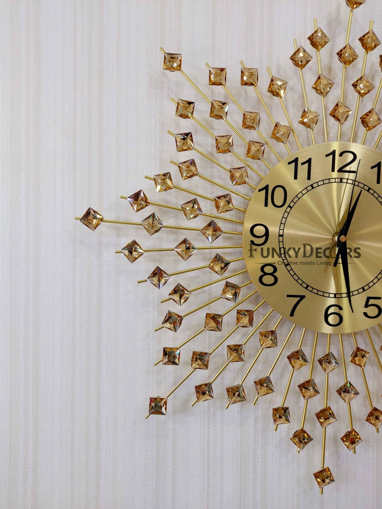 FunkyDecors 3D Star Diamond Studded Wall Clock Watch Decor For Home Office And Gifts 62 Cm Tall