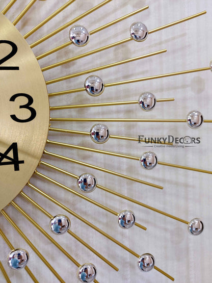 Funkytradition 3D Sun Diamond Studded Wall Clock Watch Decor For Home Office And Gifts 50 Cm Tall