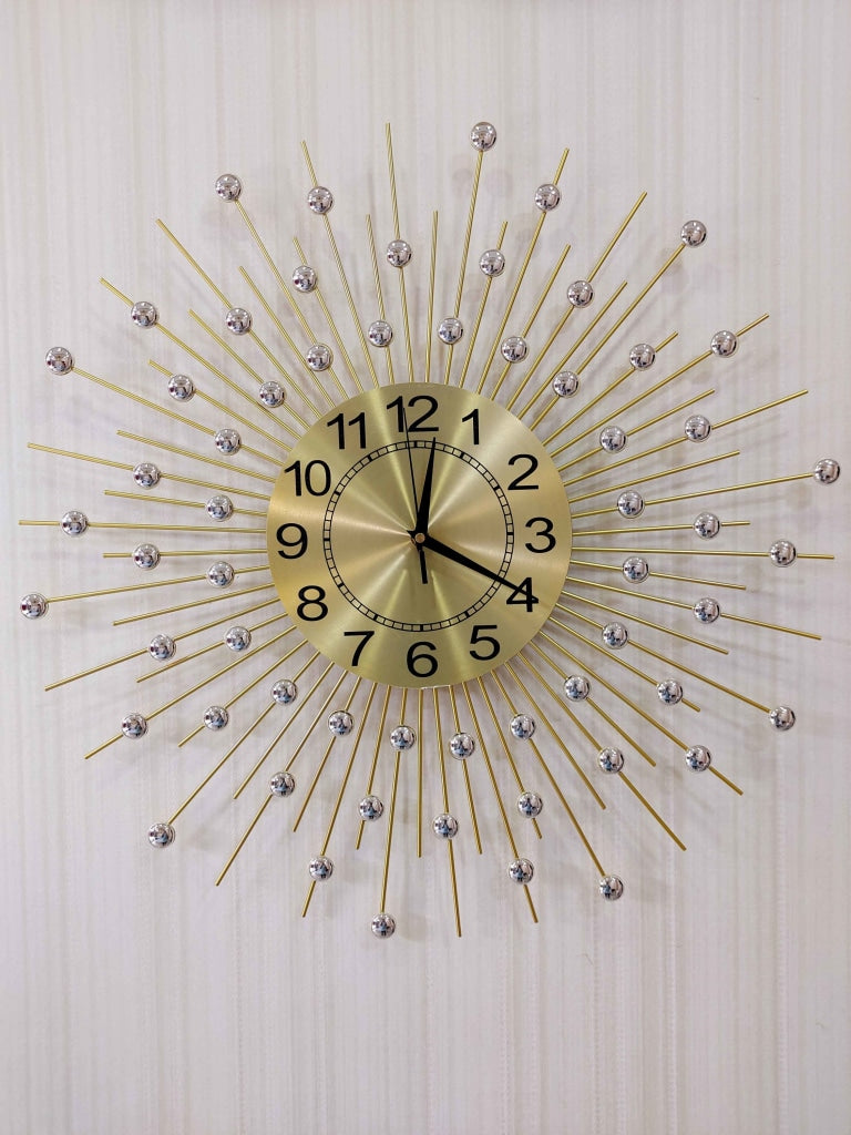 FunkyDecors 3D Sun Diamond Studded Wall Clock Watch Decor For Home Office And Gifts 50 Cm Tall
