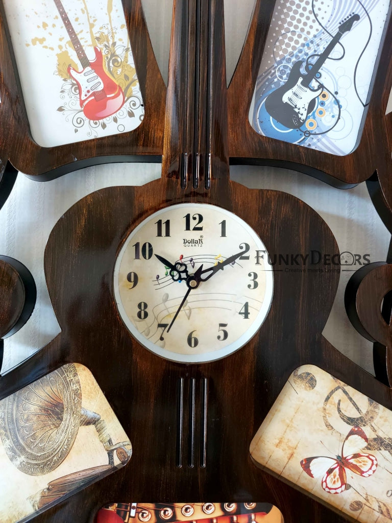 Funkytradition 5 Photos Guitar Photo Frames With Clock For Home Office Decor And Gifts