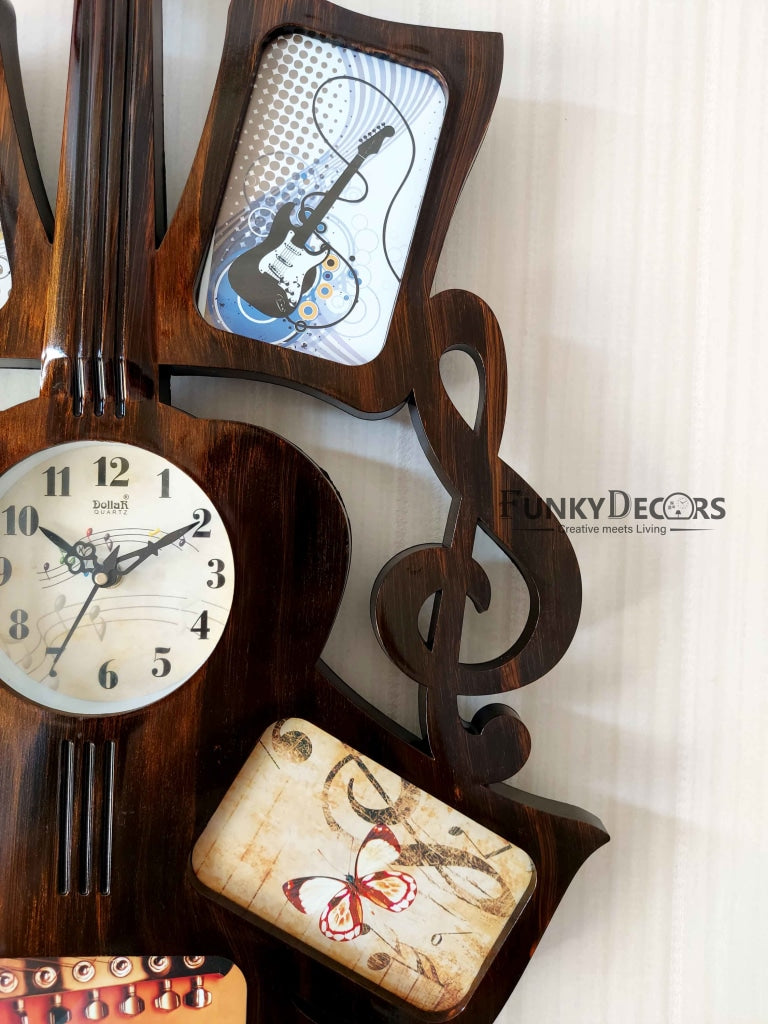 Funkytradition 5 Photos Guitar Photo Frames With Clock For Home Office Decor And Gifts