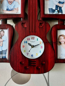 Funkytradition 6 Photos Guitar Photo Frames With Clock For Home Office Decor And Gifts
