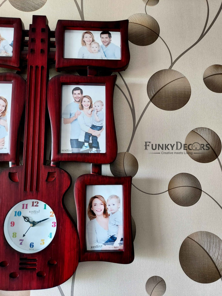 Funkytradition 6 Photos Guitar Photo Frames With Clock For Home Office Decor And Gifts