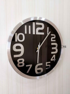 Funkytradition Big Font Silver Black Minimal Wall Clock Watch Decor For Home Office And Gifts 30 Cm