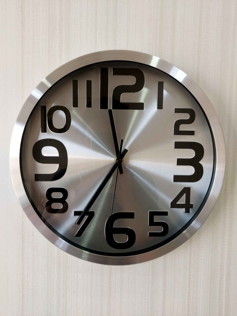 FunkyDecors Big Font Silver Minimal Wall Clock Watch Decor For Home Office And Gifts 30 Cm Tall