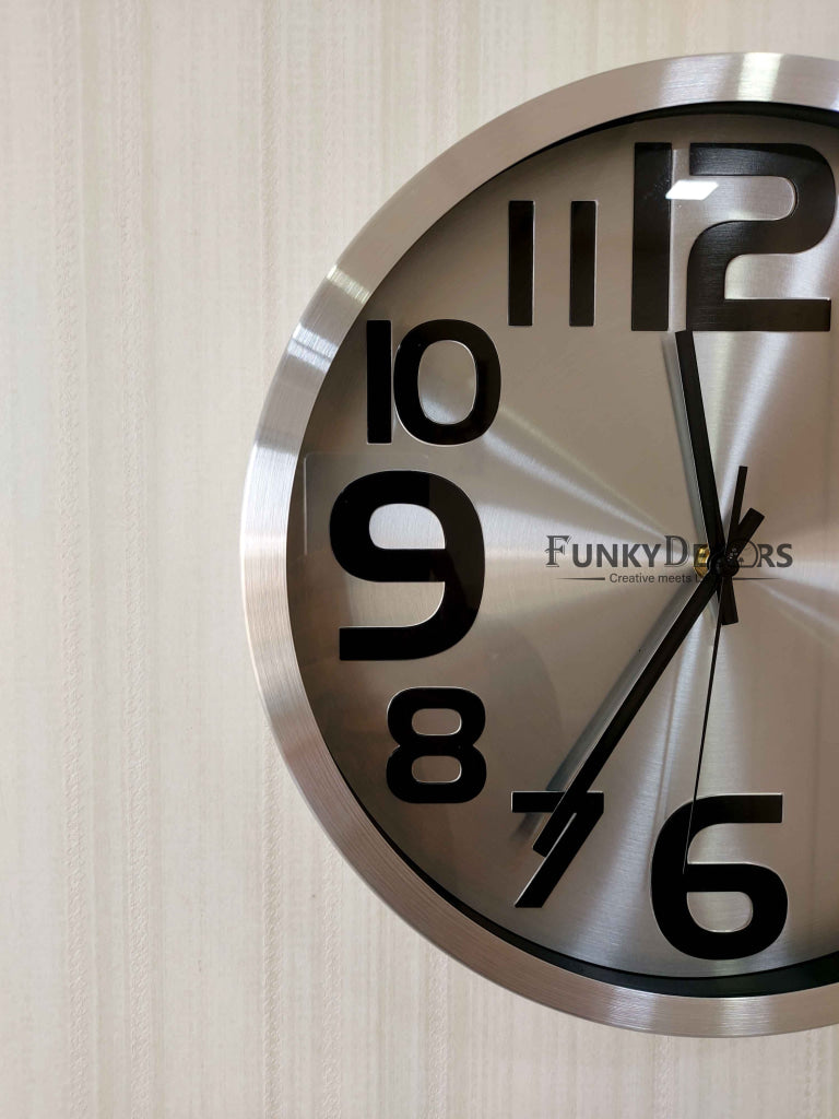 FunkyDecors Big Font Silver Minimal Wall Clock Watch Decor For Home Office And Gifts 30 Cm Tall