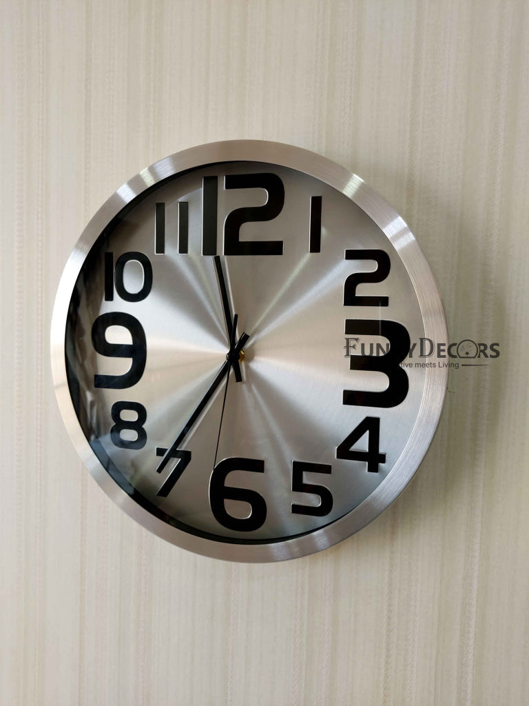 FunkyDecors Big Font Silver Minimal Wall Clock Watch Decor For Home Office And Gifts 30 Cm Tall