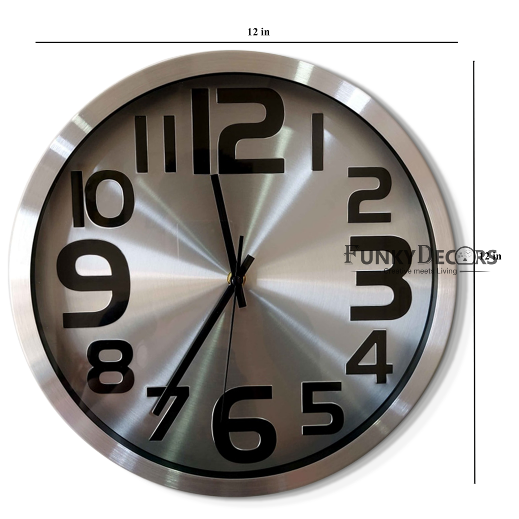 FunkyDecors Big Font Silver Minimal Wall Clock Watch Decor For Home Office And Gifts 30 Cm Tall