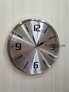 Funkytradition Big Font Silver Minimal Wall Clock Watch Decor For Home Office And Gifts 34 Cm Tall