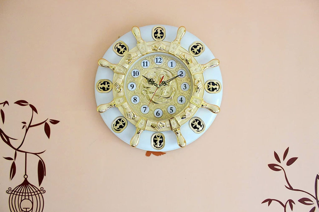 Funkytradition Big Royal Designer Gold Plated White Premium Hanging Wall Clock For Home Office Decor