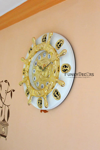 Funkytradition Big Royal Designer Gold Plated White Premium Hanging Wall Clock For Home Office Decor