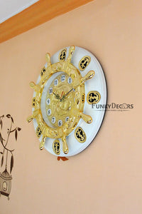 Funkytradition Big Royal Designer Gold Plated White Premium Hanging Wall Clock For Home Office Decor
