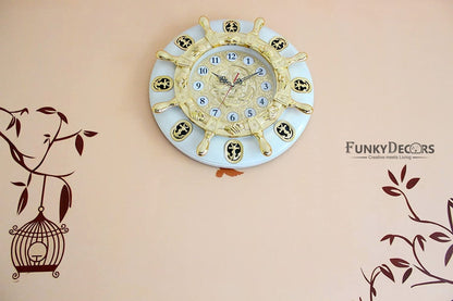 Funkytradition Big Royal Designer Gold Plated White Premium Hanging Wall Clock For Home Office Decor