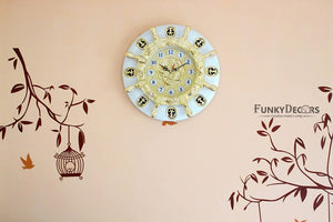 Funkytradition Big Royal Designer Gold Plated White Premium Hanging Wall Clock For Home Office Decor