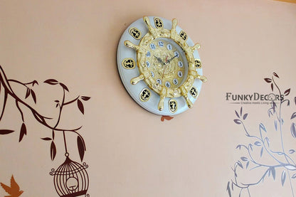 Funkytradition Big Royal Designer Gold Plated White Premium Hanging Wall Clock For Home Office Decor