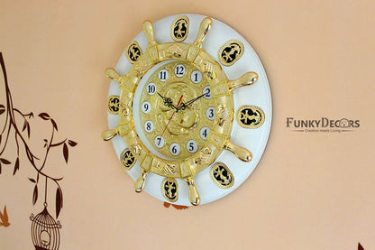 Funkytradition Big Royal Designer Gold Plated White Premium Hanging Wall Clock For Home Office Decor