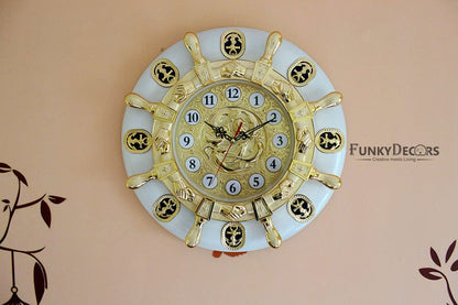 Funkytradition Big Royal Designer Gold Plated White Premium Hanging Wall Clock For Home Office Decor