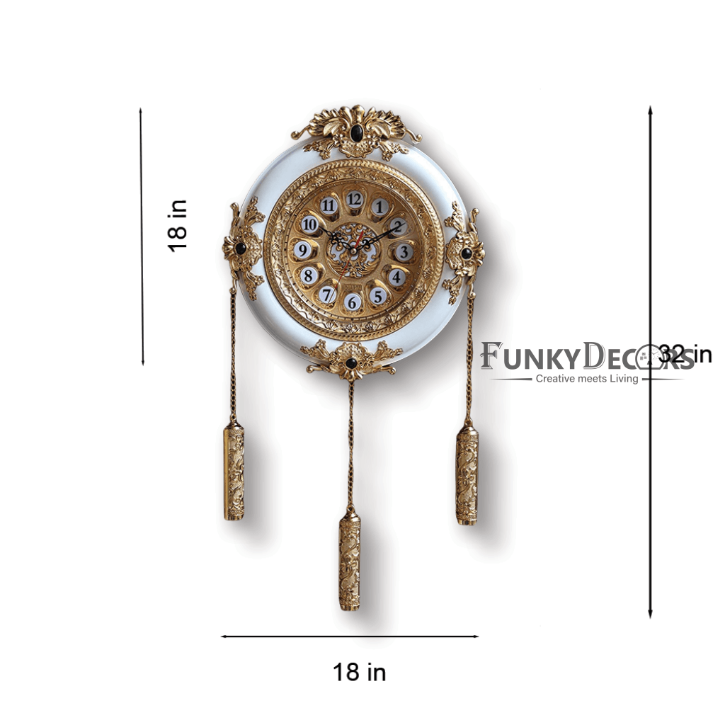 Funkytradition Big Royal Designer Gold Plated White Premium String Hanging Wall Clock For Home