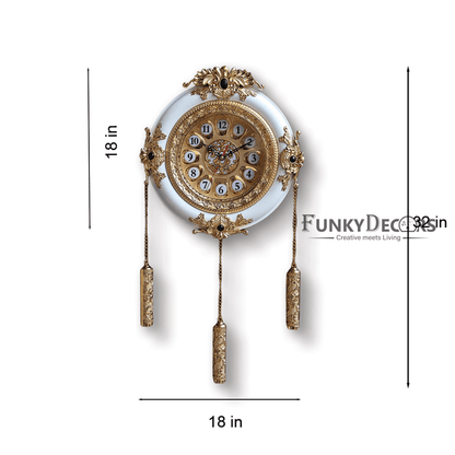 Funkytradition Big Royal Designer Gold Plated White Premium String Hanging Wall Clock For Home