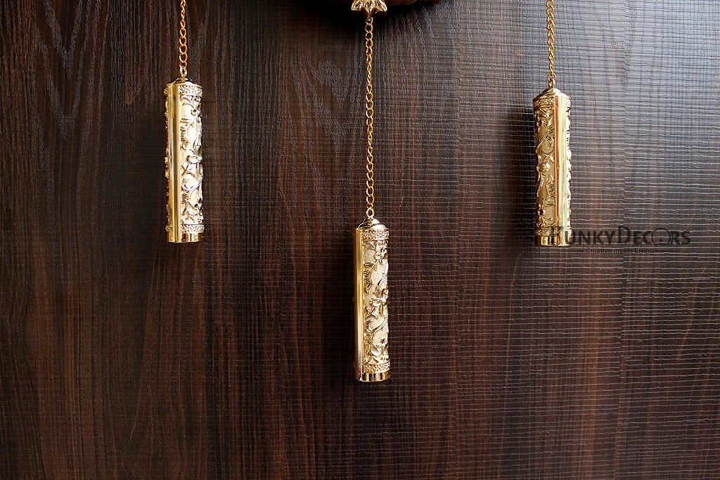 Funkytradition Big Royal Designer Gold Plated White Premium String Hanging Wall Clock For Home