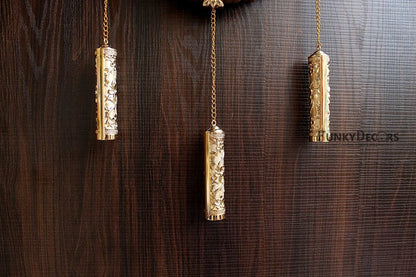 Funkytradition Big Royal Designer Gold Plated White Premium String Hanging Wall Clock For Home