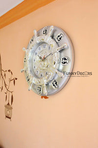 Funkytradition Big Royal Designer Silver Plated White Premium Hanging Wall Clock For Home Office