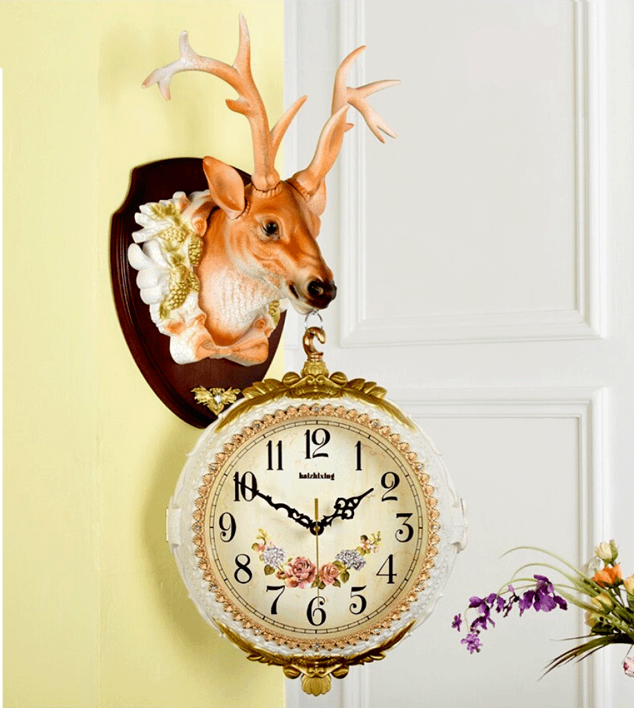 FunkyDecors Big Royal Multicolor Dual Hanging Reindeer Wall Clock For Home Office Decor And Gifts