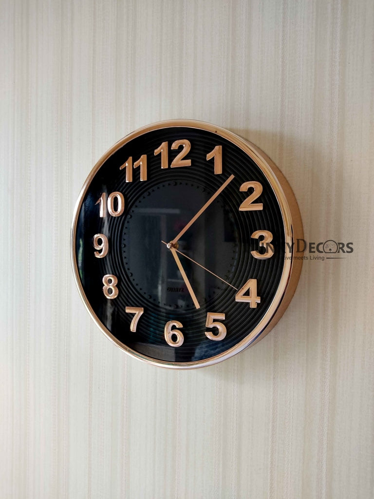 Funkytradition Black Golden Minimal Wall Clock Watch Decor For Home Office And Gifts 30 Cm Tall