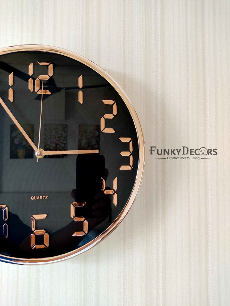 Funkytradition Black Golden Minimal Wall Clock Watch Decor For Home Office And Gifts 30 Cm Tall