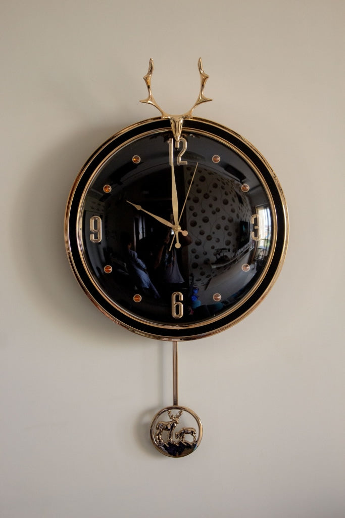 FunkyDecors Black Golden Reindeer Pendulum Wall Clock Watch Decor For Home Office And Gifts 65 Cm
