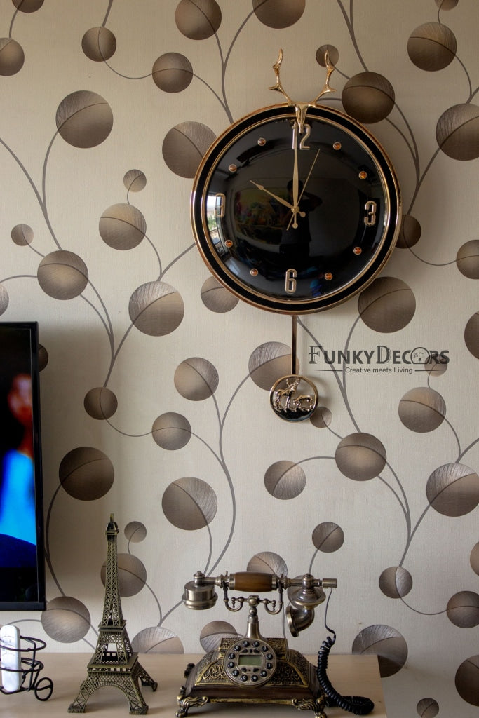 FunkyDecors Black Golden Reindeer Pendulum Wall Clock Watch Decor For Home Office And Gifts 65 Cm