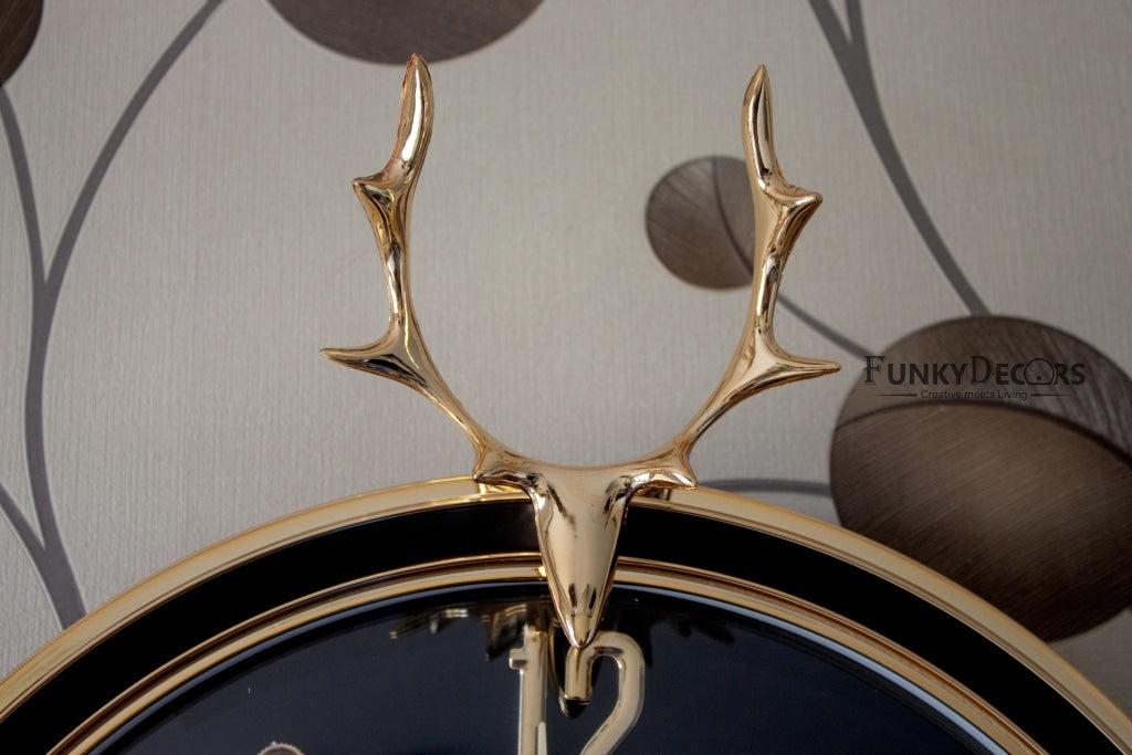 Funkytradition Black Golden Reindeer Pendulum Wall Clock Watch Decor For Home Office And Gifts 65 Cm